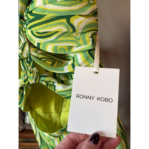 Ronny Kobo Lopte Cut Out Maxi Dress Green Swirl Womens Size Small - Picture 6 of 8